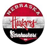 KH Sports Fan Nebraska Cornhuskers Multi-Color Retro Circle Sign, 20x20 Inches, Cornhuskers Decor for Dorm Room, Bedroom, Fan Cave, Living Room; Display Your Team Spirit with This Unique Nebraska Cornhuskers Wall Art
