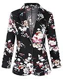 Unifizz Blazer Jackets for Women Button Front Casual 3/4 Sleeve Notched Lapel Work Office Lightweight Pocket Jacket #Floral-1,Size 2XL#