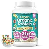 Orgain Organic Vegan Protein Powder, Fruity Cereal - 21g Plant Based Protein, 8g Prebiotic Fiber, Low Net Carb, No Lactose Ingredients, No Added Sugar, Non-GMO, For Shakes & Smoothies, 2.03 lb