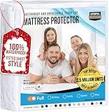 Utopia Bedding Waterproof Mattress Protector Full Size, Premium 200 GSM Terry Mattress Cover, Soft & Breathable Bed Cover, Fitted Sheet Style with Stretchable Deep Pockets 15" (White)