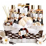 Spa Gift Basket for Women, Coconut & Vanilla 12-Piece Bath Gift Set with Shower Gel, Shampoo, Bubble Bath, Diffuser, Bath Bombs & Lotion, Birthday Gifts for Her