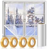 Window Insulation Kit, 87 × 394 Inch Plastic Window Coverings for Winter, Thicken Window Shrink Film Insulator Kit Windows Waterproof Winterizing with 4 Double-Sided Tape for 3 Pcs 7 x 9 Ft Windows