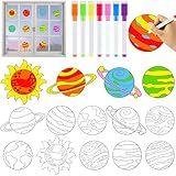 Qyeahkj 30 Set Solar System Arts Crafts for Kids Outer Space Suncatchers Craft Kit DIY Coloring Window Cling Sticker with Markers Planet Party Christmas Gifts for School Classroom Ornament Decorations