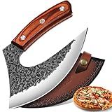 TIVOLI Ulu Knife with Sheath – Full Tang Rosewood Handle, Gift Box Included, Pizza Cutter & Viking Butcher Cleaver Knife for Meat and Herbs, Great for Outdoor Cooking and Unique Japanese Gifts for Men