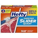 Hefty Slider Freezer Kitchen Storage Bags, Quart Size, 74 Count