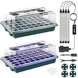 Sondiko Seed Starter Tray with Grow Light, 80 Cells Seed Starter Kit with Humidity Dome, Adjustable Brightness Plant Starter Trays, Indoor Plants Germination Kit(2 Pack)