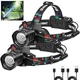 azamine Rechargeable Headlamp Super Bright 99000 Lumens, 2Pack LED Head Lamp with 3 Modes, 90° Adjustable Head Lights for Forehead, IPX6 Waterproof HeadLamps for Adults Camping Hunting Hiking