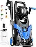 2026 Upgrade Pressure Power Washer 4800PSI w/4 Quick Connect Nozzles, Inlet Hose & Filter&500ML Soap Tank, High Cleaning Machine for Cars/Fences/Driveways/Patios/Home Cleaning,Blue