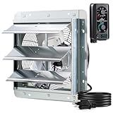 iLIVING 12" Wall Mounted Shutter Exhaust Fan, Automatic Shutter, with Thermostat and Variable Speed controller, 0.6A, 960 CFM, 1400 SQF Coverage Area Silver (ILG8SF12V-ST)