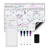 Amazon Basics Magnetic Dry Erase Whiteboard Calendar for Fridge, Easy to Clean, Schedule Organizer, 12" x 17", Includes 4 Markers and Eraser