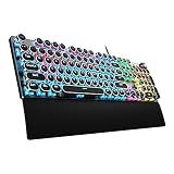 AULA F2088 Typewriter Style Mechanical Gaming Keyboard Wired,Blue Switches,Rainbow LED Backlit,Removable Wrist Rest,Media Control Knob,Retro Punk Round Keycaps,USB Wired Computer Keyboard