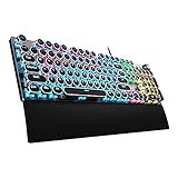 AULA F2088 Typewriter Style Mechanical Gaming Keyboard Wired,Blue Switches,Rainbow LED Backlit,Removable Wrist Rest,Media Control Knob,Retro Punk Round Keycaps,USB Wired Computer Keyboard