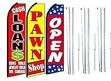 OnPoint Wares Cash loans pawn shop Open King Feather Flag Sign Kit With Complete Hybrid Pole set- Pack of 3