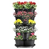 VIVOSUN 5 Tier Vertical Gardening Stackable Planter for Strawberries, Flowers, Herbs, Vegetables, Black