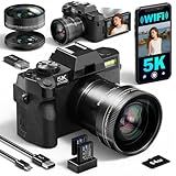 5K&64MP Digital Cameras for Photography&Video, Vlogging Camera for YouTube, Compact Camera with 64GB TF Card, WiFi,and Wide-Angle & Macro Len, AUTOFOCUS 16X Zoom for Entry-Level User, Beginners（Black）