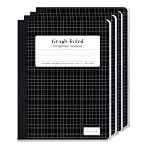 ONAVIA Graph Composition Notebook 4 Pack, 4x4 Grid, 200 Pages, Black
