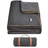 ONETIGRIS Wool Blanket,Wool Camping Blanket Warm, Thick, Washable, Large Car Blanket Great for Camping, Outdoors, Sporting Events, Survival Kits 64in x 87in
