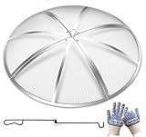 Baitedelai Stainless Steel Fire Pit Spark Screen 22 Inch Round, Heavy Duty Outdoor Fire Pit Screen Cover with Foldable Hook & Marshmallow Sticks, Mesh Spark Protector for Backyard, Camping, Beach