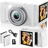 True 5K Digital Camera for Photography, Autofocus 80MP with 18X Digital Zoom 3" 270°Flip Screen Dual-Lens Selfie Camera for YouTube Vlogging & Content Creation, 2 Batteries, 32GB Card & Flash，White