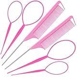 Topsy Pink Styling Tools Set - 6 Pcs Hair Loops, 2 Steel Pin Combs & 4 Pony Tail Tools for Women's Hairstyles, A Gift