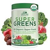 Country Farms Organic Super Greens Natural Flavor, 50 Organic Super Foods, Packed with Fiber, USDA Organic Drink Mix, Fruits, Vegetables, Mushrooms & Probiotics, Supports Energy, 6g Fiber