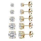 Kainier Women's 5 Pairs CZ Stud Earrings Simulated Diamond Round Warm Gold Plated Cubic Zirconia Hypoallergenic Ear Stud Set（5 Pairs)