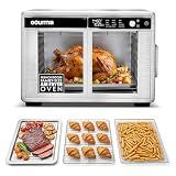 Gourmia French Door Air Fryer Oven - 37 Qt Large Capacity Convection Toaster Oven, FryForce 360°, Digital Display, 12 Cooking Presets, Dehydrate, Fits 13” Pizza, Dishwasher-Safe, Stainless Steel