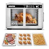 Gourmia French Door Air Fryer Oven - 37 Qt Large Capacity Convection Toaster Oven, FryForce 360°, Digital Display, 12 Cooking Presets, Dehydrate, Fits 13” Pizza, Dishwasher-Safe, Stainless Steel