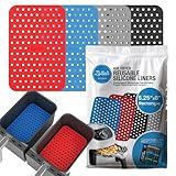 Reusable Air Fryer Liners 4 Pack for Dual Basket Fryers - Rectangle Silicone Airfryer Liners - 5.25 x 8” for Basket - Easy to Clean Air Fryer Accessories - Non-Stick Parchment Paper Replacement