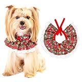 Dog Christmas Outfit – Holiday Dog Bandana with Bells, Plaid Scarf for Small Dogs & Cats, Cute Cat Christmas Outfit for Winter Parties & Photos (M)