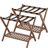 Natuvite Luggage Racks Set Of 2 Suitcase Stand Foldable With Storage Shelf For Guest Room Hotel Essentials Solid Bamboo Heavy-Duty Item Holder Chestnut Brown