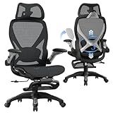 ELABEST X100 Ergonomic Mesh Office Chair with Footrest, Big and Tall Hone Desk Chair with 5D Flip-Up Arms, Adjustable 3D Lumbar Support,Gaming & Executive Computer Chairs for Long Hours(Midnight Mist)