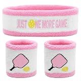 3 Pcs Pickleball Sweatband Set Men Women, Moisture Wicking Sweat Absorbent 2 Wristbands and 1 Headband for Basketball Tennis, Great Gift for Sports