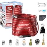 NIFUAL Sewer Jetter Kit for Pressure Washer,50FT 5800PSI Pressure Drain Cleaner 1/4 Inch NPT Corner Rotating and Button Hose Sewer Jetting Nozzle for Homeowners & DIYers (50FT)