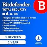 Bitdefender Total Security - 5 Devices | 1 year Subscription | PC/Mac | Activation Code by email