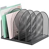 gianotter Desktop File Organizer, Desk Organizer with 5 Compartments, Paper Organizer for Desk, Workspace Organizers for Office Supplies (Black, Upright Style)