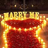 2031 Pcs Marry Me Light Up Letters Proposal Decorations, Marry Me Sign with 24 Pcs Heart Flameless Candles 2000 Pcs Artificial Rose Petals for Wedding Proposal Romantic Night Decor