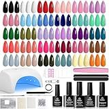Beetles Gel Nail Polish Kit with U V Light -54 Pcs Gel Nail Kit Four Seasons Glow 32 Colors Set with Base Matte & Glossy Top Coat Soak Off Home Salon Nails DIY Manicure Gifts for Women Teen Girls