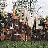 AOFOTO 8x8ft Rustic Wedding Backdrop Rural Wood Log with Love Lights Sign Flowers Marriage Proposal Ceremony Background Anniversary Valentine's Day Outdoor Events Garden Party Decor Nuptial Props