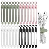Nearockle 24Pcs Silicone Cable Straps Cord Organizer for Bundling Earphone, Phone Charger, Computer Cords, Reusable Cable Ties Wire Organizer in Home,Office,Kitchen,School (4 Colors)