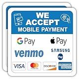 F5Xclusive Mobile Payment Sticker Sign, Contactless Payments & Credit Card Accepted Decal, 5x5 inches, for Stores and Businesses, 2 Pack