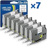 TZE-231 Label Maker Tape 12mm 0.47 Laminated Black on White 1/2" x 8m Replacement for Ptouch TZ TZE TZE231 Label Tape Cassette for PT-D220 PTD220 D220 PT-D210 PTD210 PT-H110 PT-D200 PT-D410 (7 Packs)
