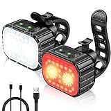 Cuvccn Bike Lights Super Bright, Rechargeable Bicycle Lights Set Multiple Modes, Waterproof Bike Lights for Night Riding/Cycling Safety, Front and Back Bike Reflectors Light, Long Battery Life