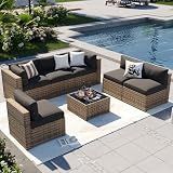 Aoxun Patio Furniture Sets, 7-Piece Outdoor Furniture with Thick Cushions, Wicker Conversation Set Sectional Sofa for Backyard, Poolside, Garden