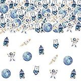 Cheereveal Outer Space Baby Shower Confetti - 200 Pieces Blue Table Decoration, Planet Astronaut Rocket Outer Space Trip Themed Birthday Party Supplies