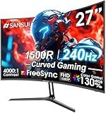 SANSUI 27 Inch Curved 240Hz Gaming Monitor FHD 1080P, 1500R Curve Computer Monitor, 130% sRGB, 4000:1 Contrast, HDR, FreeSync, MPRT 1Ms, Low Blue Light, HDMI DP Ports, Metal Stand, Cable Incl.