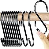 18 Pack Large S Hooks for Hanging, 4-1/2 inch Heavy Duty Rust-Free Closet S Hook, Metal Non Slip Rubber Coated S Hooks Black for Hanging Clothes Jeans Plants Bag Belt Pan Pot Cup Towels Basket Tools