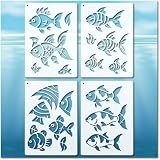 BLOSSOMLAYER Fish Stencil Reusable Plastic Templates Geometric Fish Craft Paint Template Painting on Wood Wall Canvas Floor Shop Sign