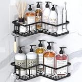 YASONIC Corner Shower Caddy Adhesive, 100% Rustproof Shower Organizer, No Drill Shower Shelf for Inside Shower, Wall-Mounted Shower Storage for Homes (2 Pack, Black)