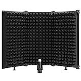 Moukey Microphone Isolation Shield, Foldable Mic Shield with Triple Sound Insulation, Reflection Filter with 3/8" and 5/8" Mic Threaded Mount for Recording Studio, Podcasts, Singing, and Broadcasting